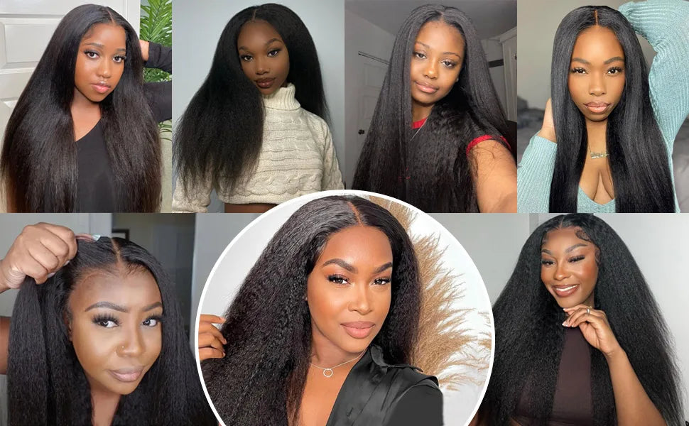 Kinky Straight Wear and Go Glueless Human Hair Wig Pre Plucked Pre Cut 4x4 Glueless Lace Front Wigs for Black Women Human Hair