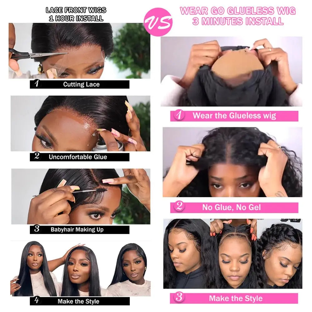 Kinky Straight Wear and Go Glueless Human Hair Wig Pre Plucked Pre Cut 4x4 Glueless Lace Front Wigs for Black Women Human Hair