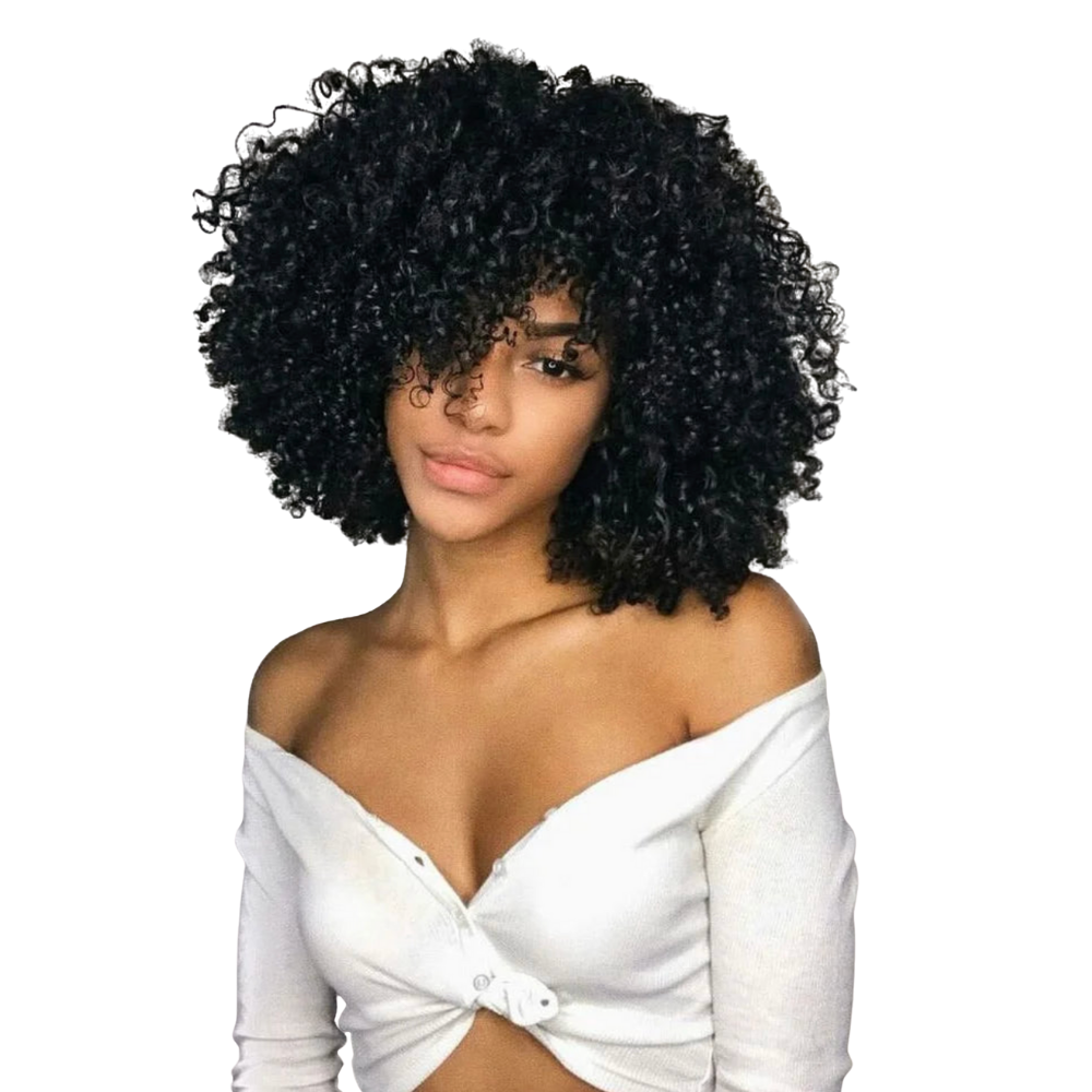Short Loose Curly Afro Wig with Bangs – Natural Volume Synthetic Wig for Black Women