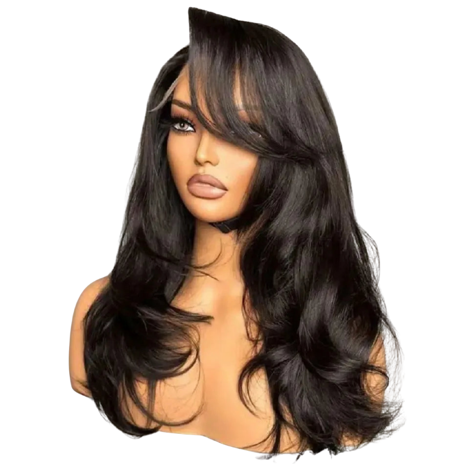 Women's Glueless Full Head Wig - No Glue, Pre Plucked Front & Sides, Natural Brown Hairline, 250% Density Virgin Human Hair