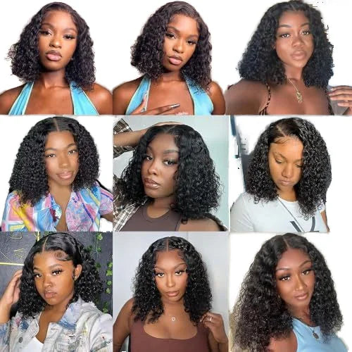 MilGlow Lace Front Curly Bob Wig – Deep Wave Short Black Hair