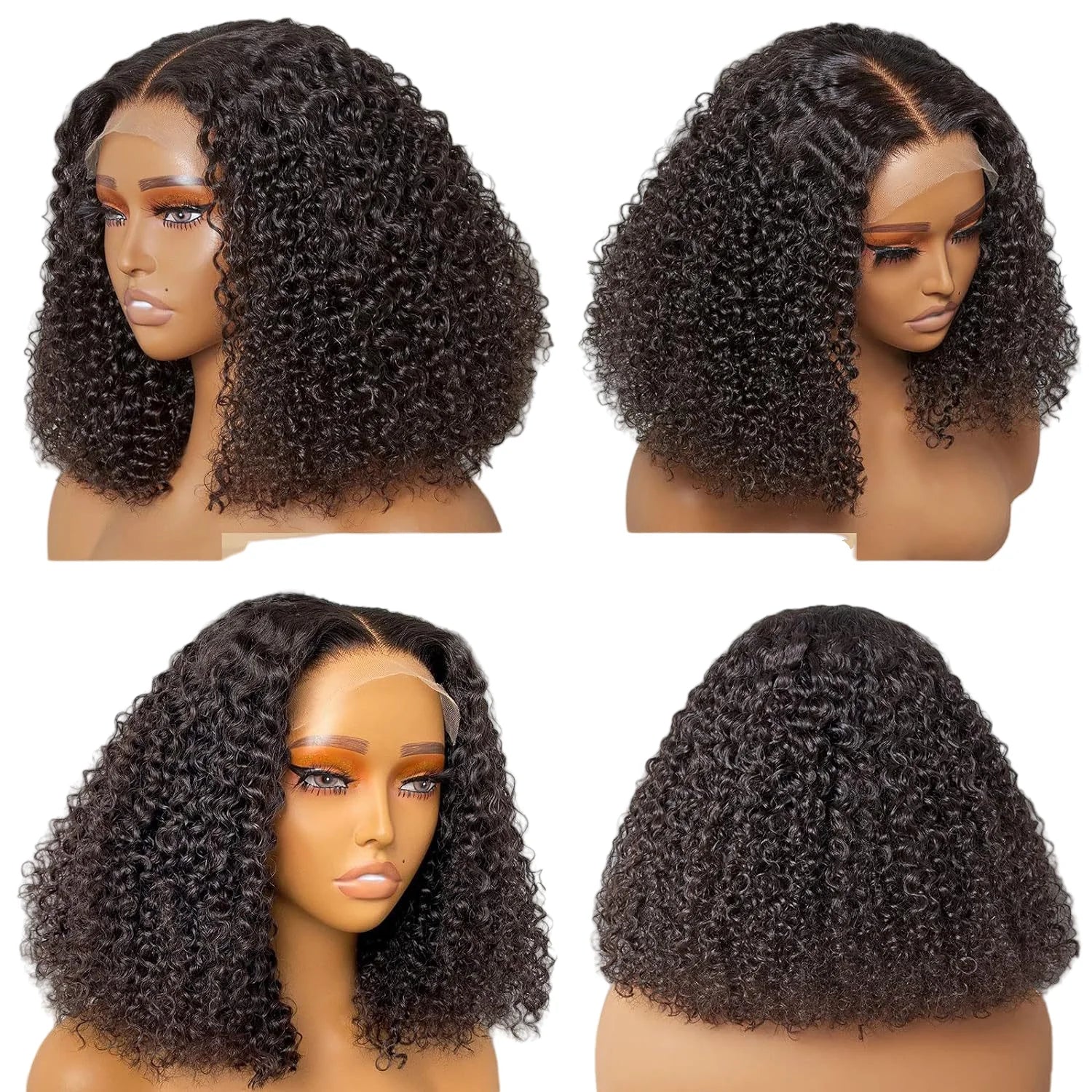 MilGlow Lace Front Curly Bob Wig – Deep Wave Short Black Hair