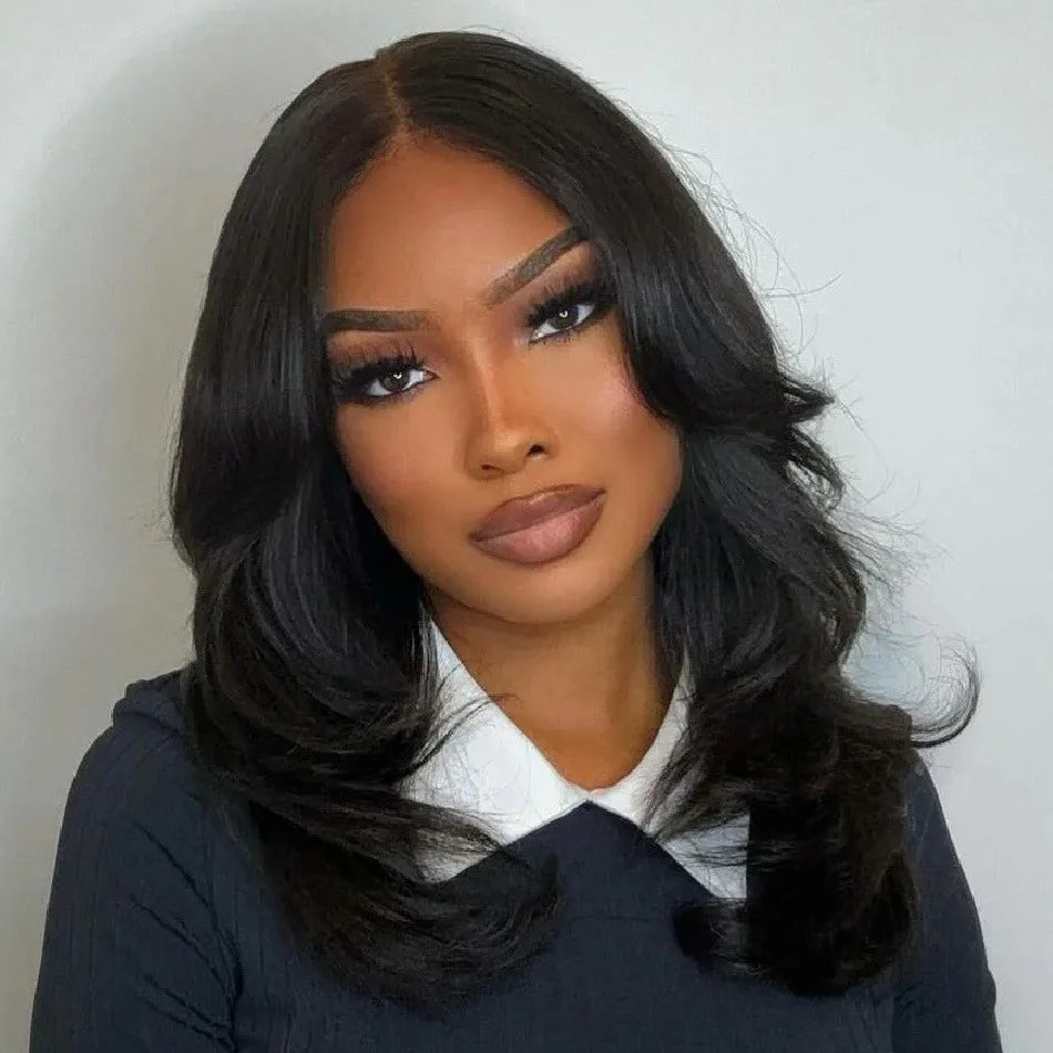 Women's Glueless Full Head Wig - No Glue, Pre Plucked Front & Sides, Natural Brown Hairline, 250% Density Virgin Human Hair