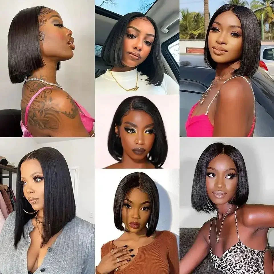 13x4 Short Bob Straight 4x4 Transparent Lace Front Wig 200% Density 100% Human Hair Pre Plucked Wigs For Black Women 12 16 Inch