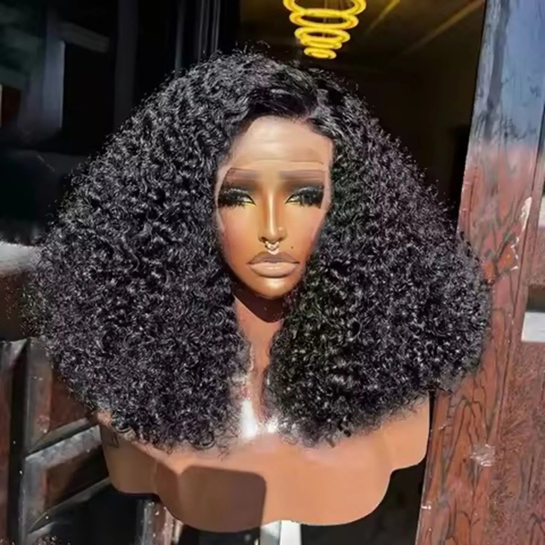 Short Bob Cut Kinky Curly Ponytails 13X4 Lace Frontal Synthetic Wig For Black Women Preplucked Bleach Knots Cosplay Daily Party