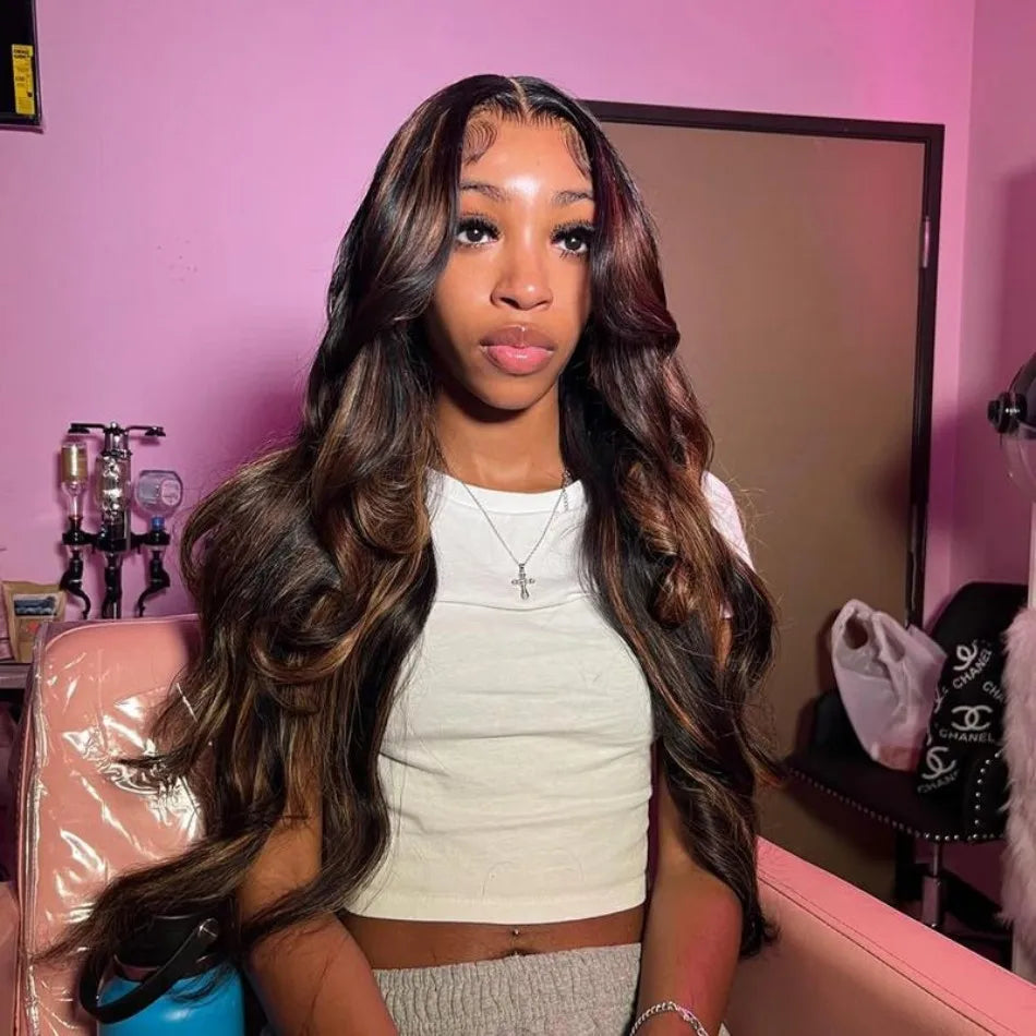 P1B30 Highlight Body Wave Human Hair Wigs 100%Human Hair Quality 13X6 Hd Lace Frontal Wigs 250 Density Brazilian Lace Front Wigs