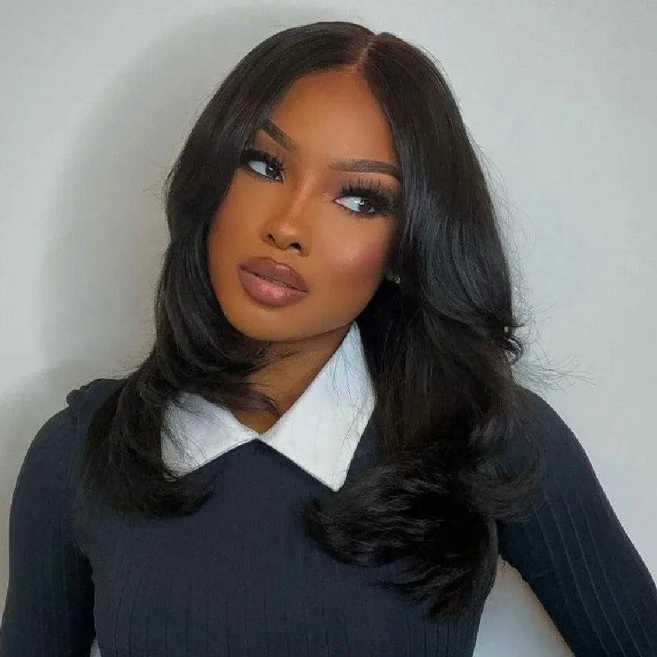 Women's Glueless Full Head Wig - No Glue, Pre Plucked Front & Sides, Natural Brown Hairline, 250% Density Virgin Human Hair