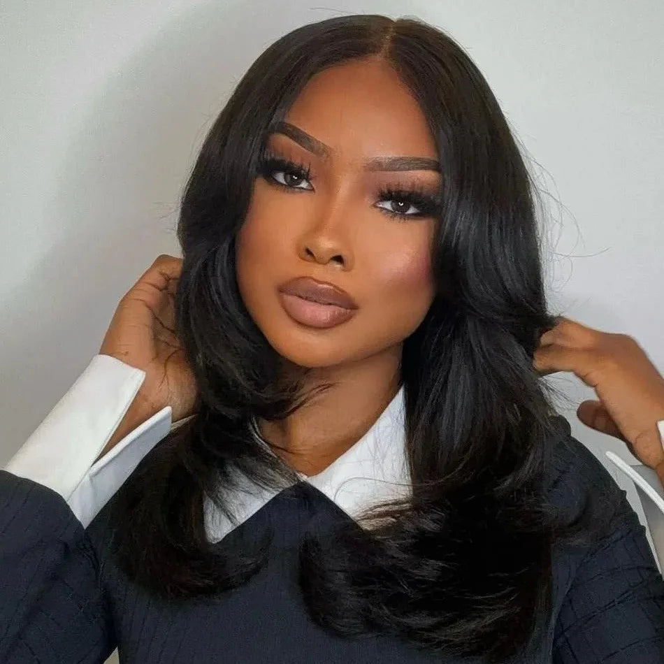 Women's Glueless Full Head Wig - No Glue, Pre Plucked Front & Sides, Natural Brown Hairline, 250% Density Virgin Human Hair