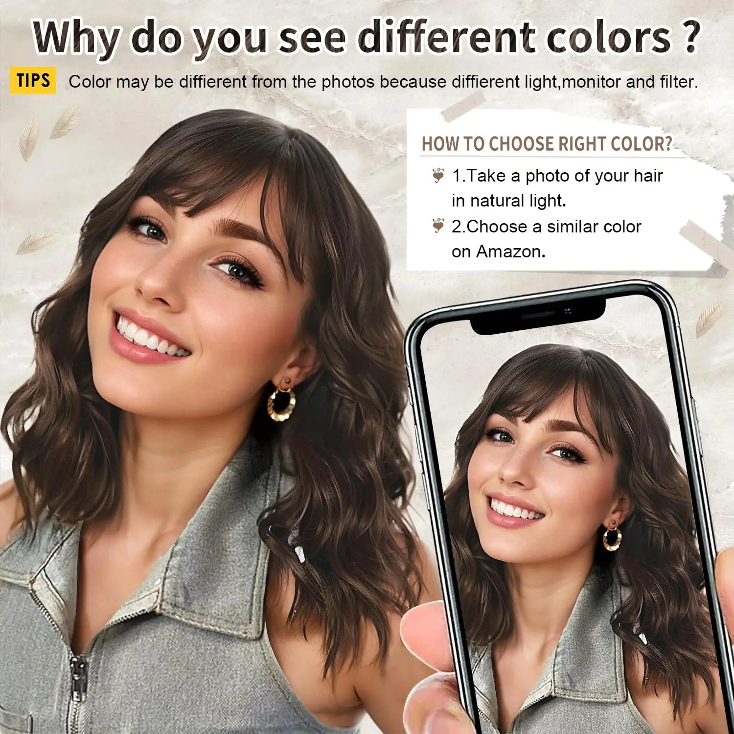 Natural Brown Wavy Bob Wig with Bangs – 180% Density Heat-Resistant Synthetic Wig (Short Length)