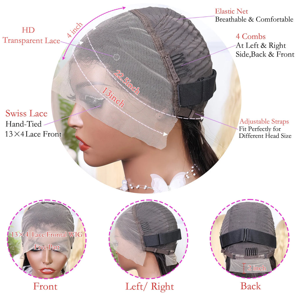 13x4 Short Bob Straight 4x4 Transparent Lace Front Wig 200% Density 100% Human Hair Pre Plucked Wigs For Black Women 12 16 Inch