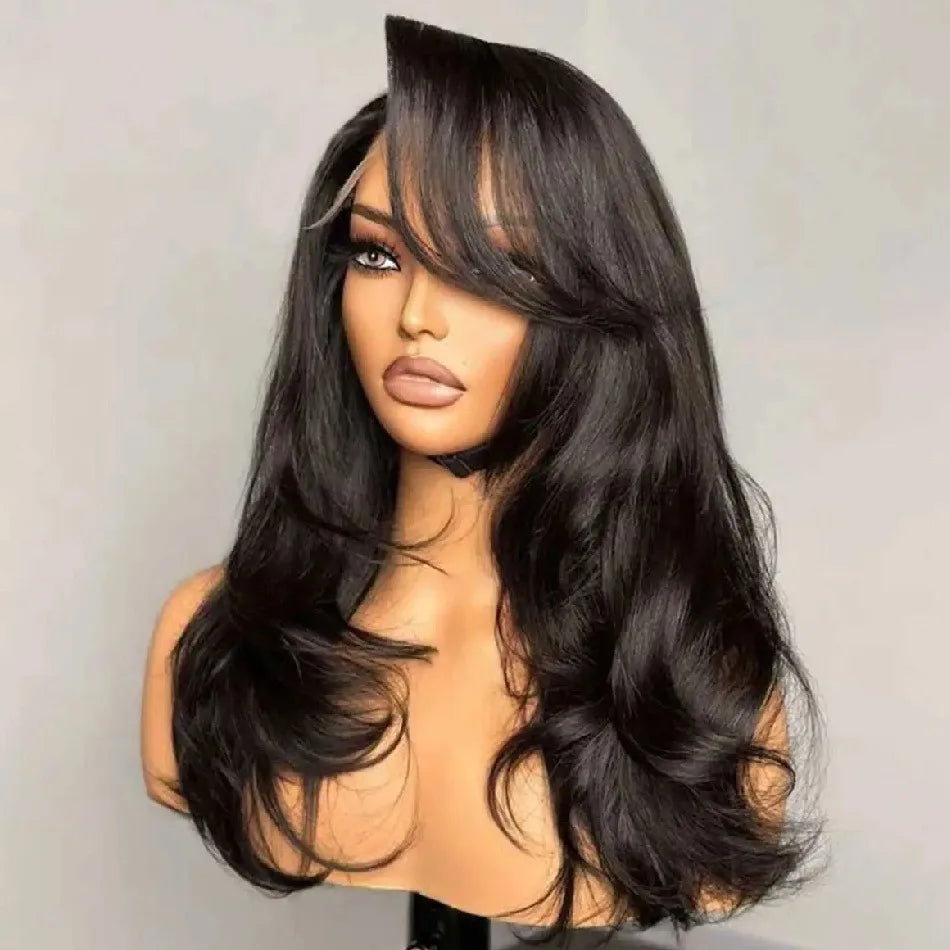 Women's Glueless Full Head Wig - No Glue, Pre Plucked Front & Sides, Natural Brown Hairline, 250% Density Virgin Human Hair