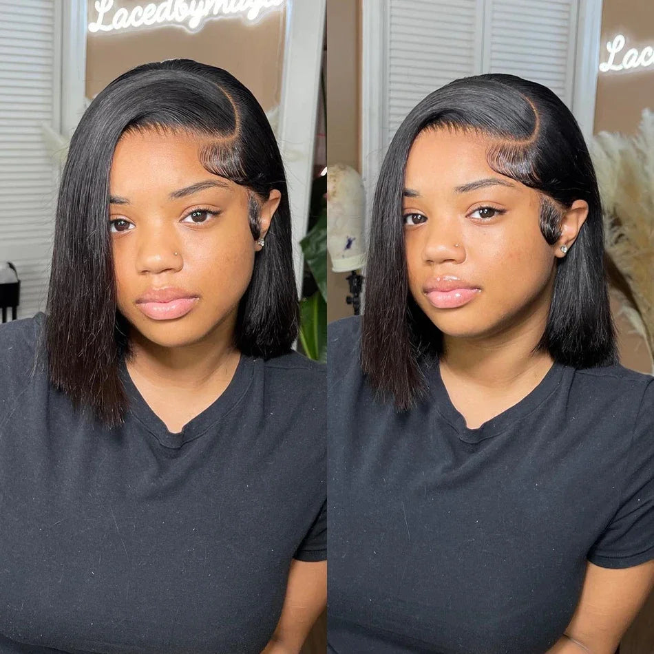13x4 Short Bob Straight 4x4 Transparent Lace Front Wig 200% Density 100% Human Hair Pre Plucked Wigs For Black Women 12 16 Inch