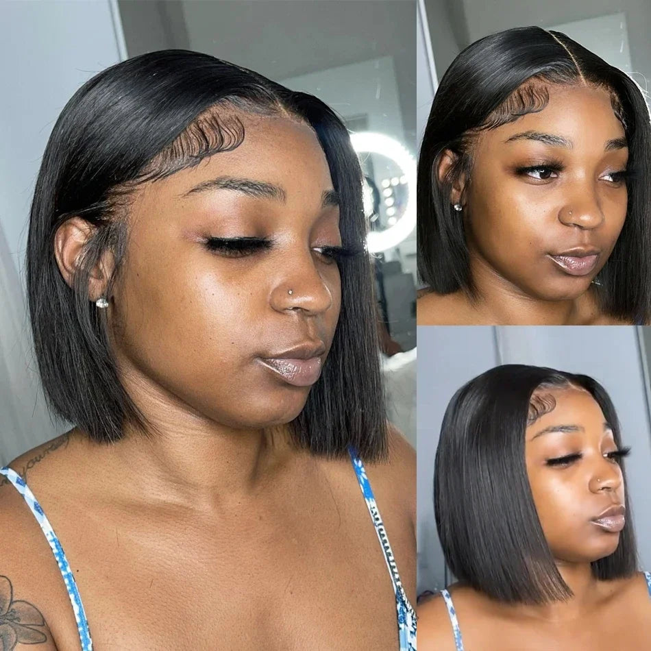 13x4 Short Bob Straight 4x4 Transparent Lace Front Wig 200% Density 100% Human Hair Pre Plucked Wigs For Black Women 12 16 Inch