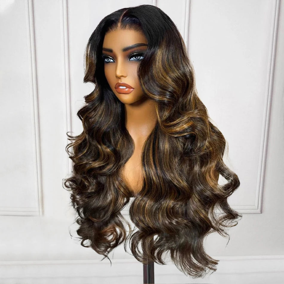 P1B30 Highlight Body Wave Human Hair Wigs 100%Human Hair Quality 13X6 Hd Lace Frontal Wigs 250 Density Brazilian Lace Front Wigs