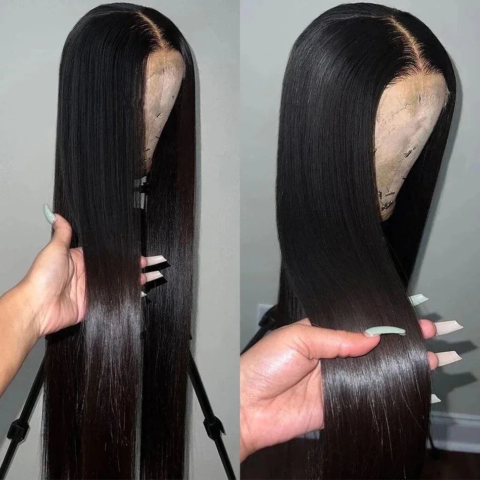 Long Silky Straight 13X4X1 Lace Frontal Synthetic Wig For Women Natural Hairline Baby Hair Preplucked Bleach Knots Daily Party