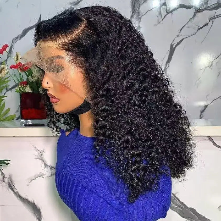 Short Bob Cut Kinky Curly Ponytails 13X4 Lace Frontal Synthetic Wig For Black Women Preplucked Bleach Knots Cosplay Daily Party