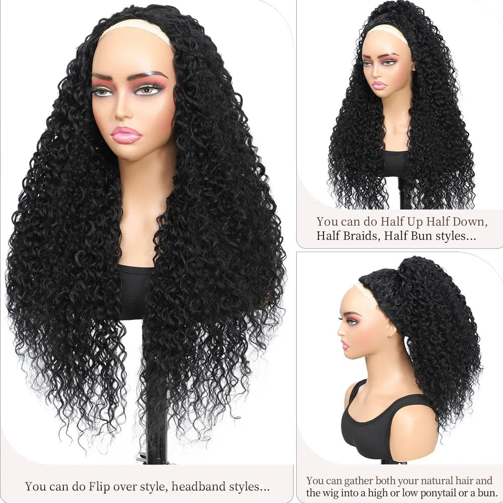 Half Wig Human Hair Deep Wave 3 In 1 Half Wigs Human Hair Seamless Flip Over 250 Density Water Wave Human Hair Drawstring Half