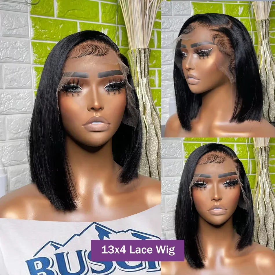 13x4 Short Bob Straight 4x4 Transparent Lace Front Wig 200% Density 100% Human Hair Pre Plucked Wigs For Black Women 12 16 Inch