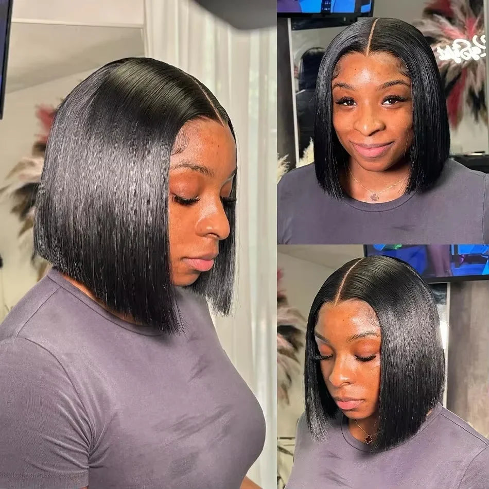 13x4 Short Bob Straight 4x4 Transparent Lace Front Wig 200% Density 100% Human Hair Pre Plucked Wigs For Black Women 12 16 Inch